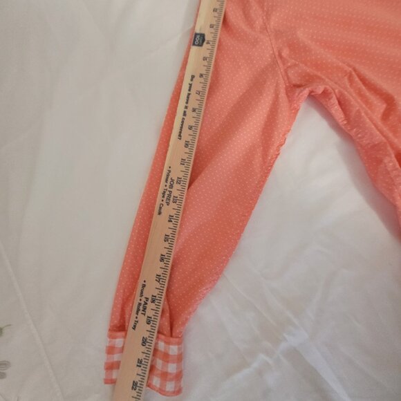 Polka Dot Long Sleeve Shirt Orange Peach Colored Blouse Size L - Picture 11 of 16